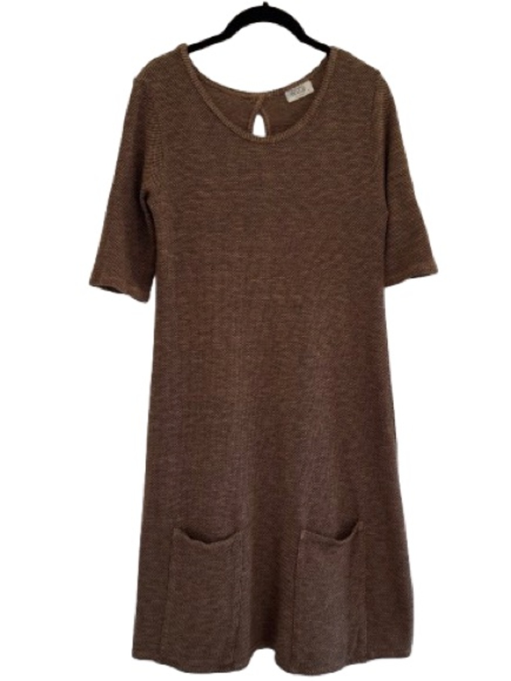 Plume and Thread Combed Cotton Dress Stretch Lagenlook Textured Knit 3/4 Sleeve